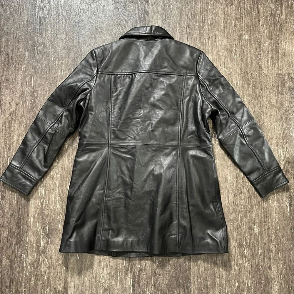 Kandis‎ Woman Coat Black Real Leather Jacket Button Front Lined XL